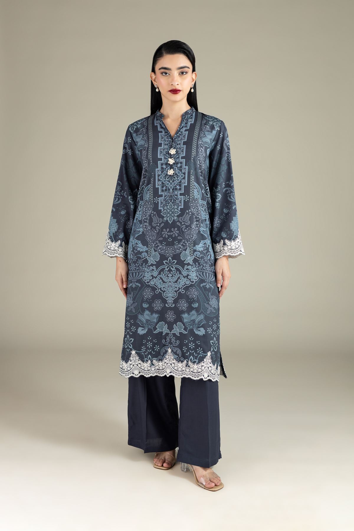 Embroidered Raw Silk Kurta - 25-08-8E7-08BA-VG