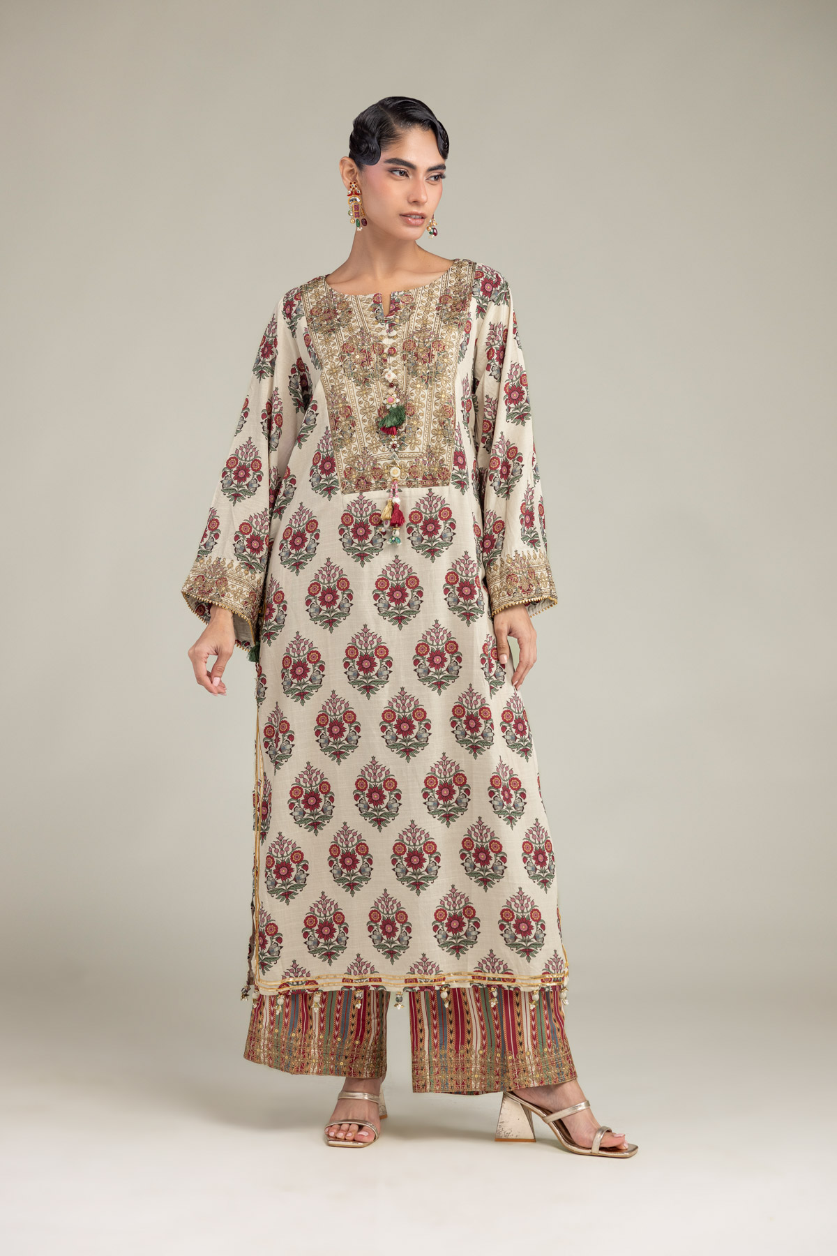 Embroidered Raw Silk Raw Silk Pants - 1-26-102-A-F-VG