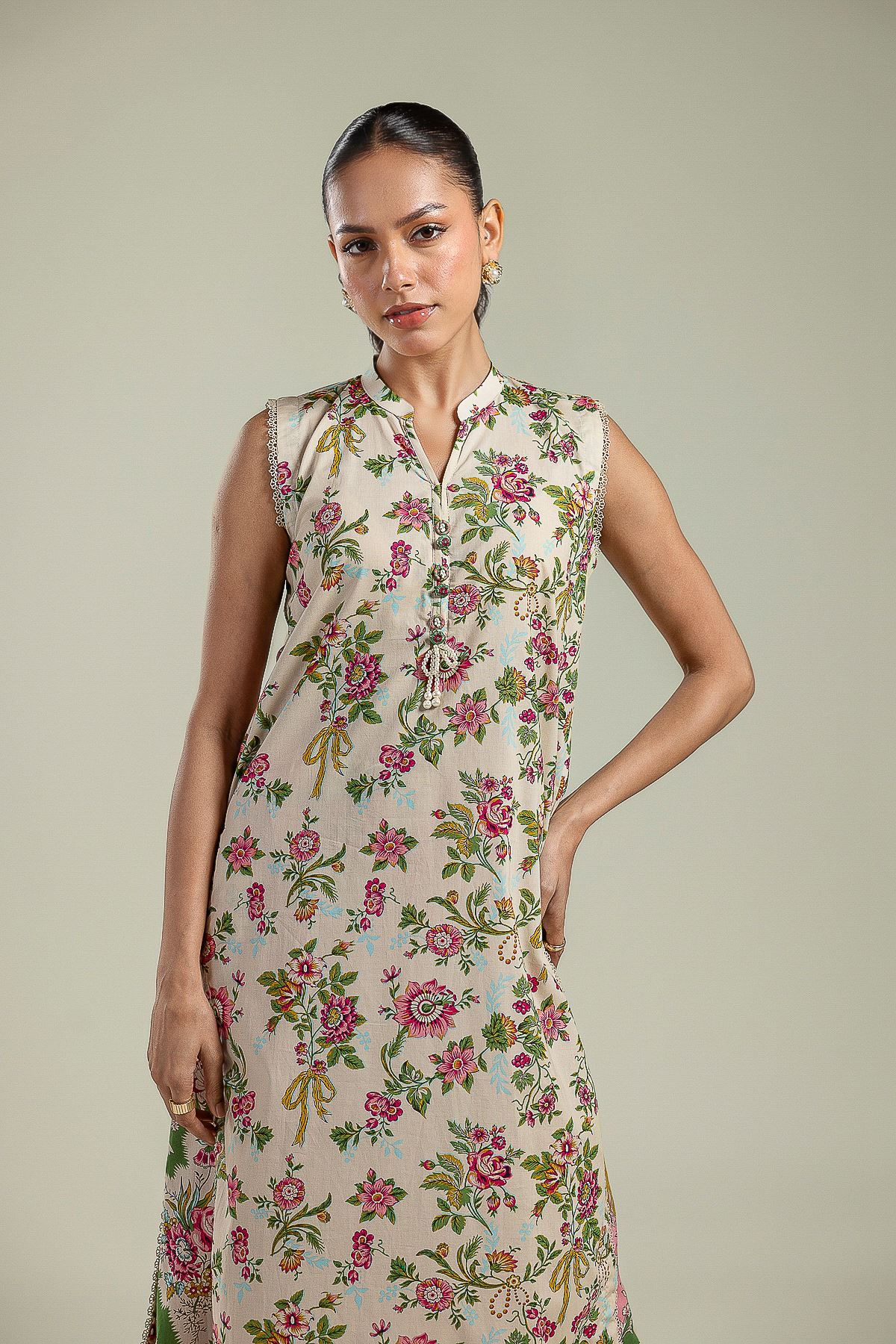 Printed Cambric Long Cambric Kurta - 1-26-201-A-G-VG