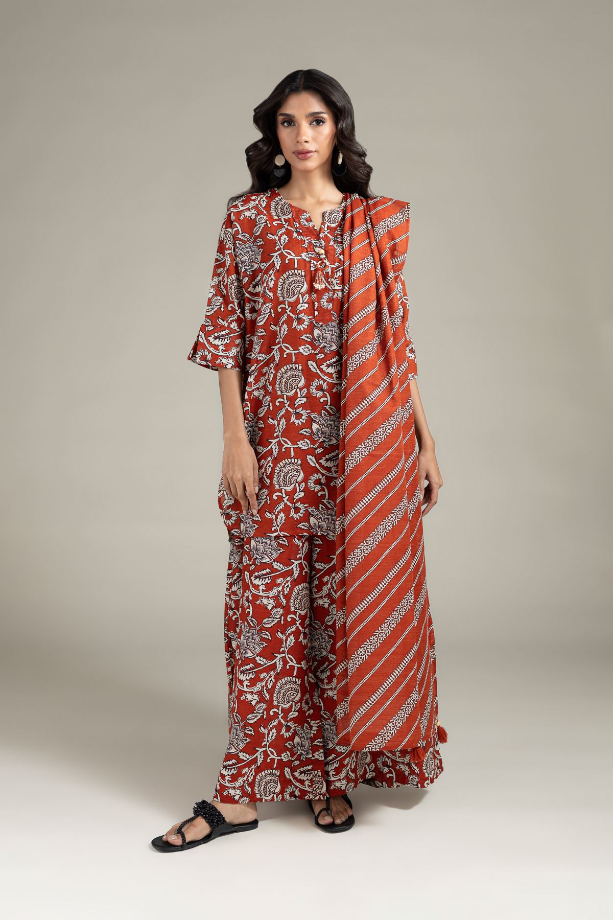 Printed Textured Cotton Dupatta - 25-04EX10-07TA-VG
