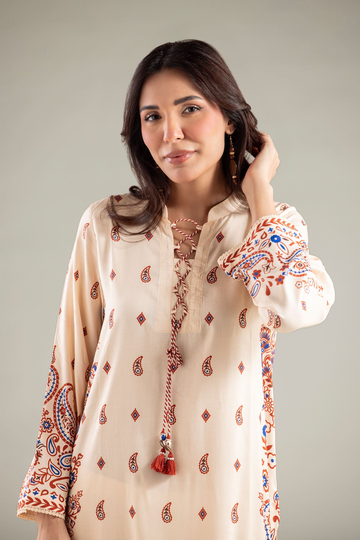 Printed Viscose Long Paisley Kurta - 1-26-105-A-A-VG