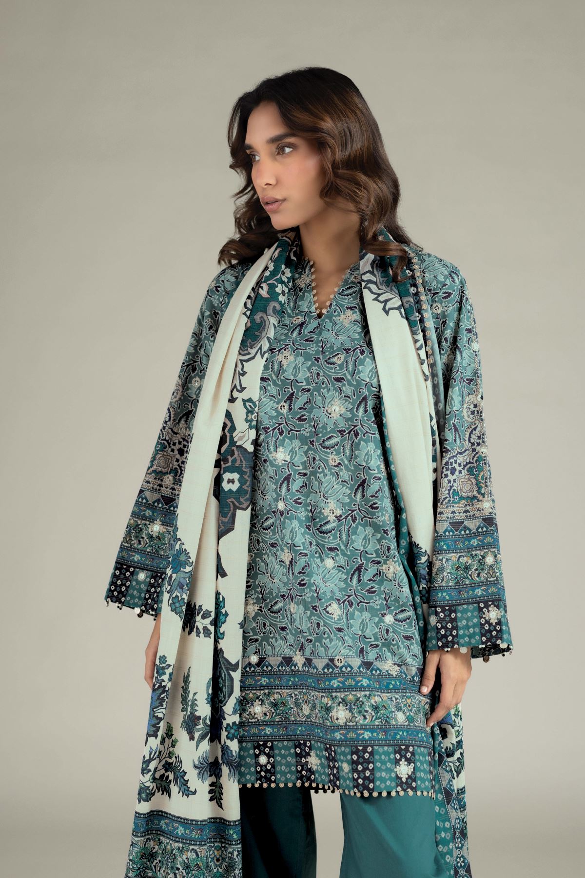 Embroidered Messuri Tailored 3 Piece - T-A22-26-117FC1-VG