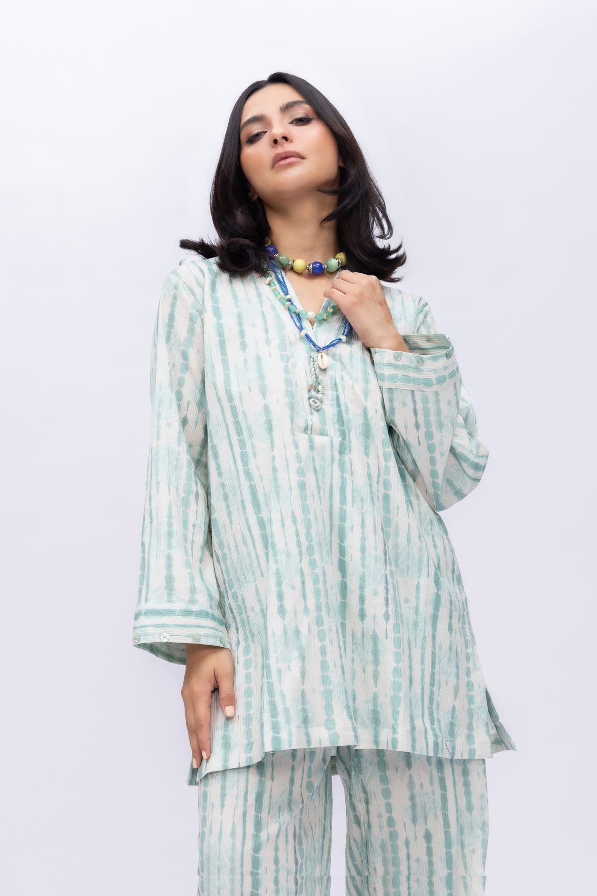 Printed Ripple Crinkle Abstract Cotton Kurta - 25-08-8E6-02TA-VG