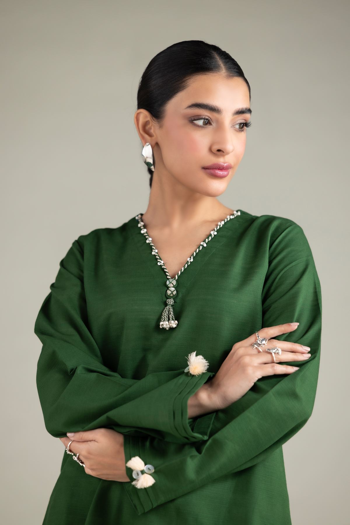 Dyed Textured Cotton Short Tassel Kurta - 1-26-114-A-B-VG