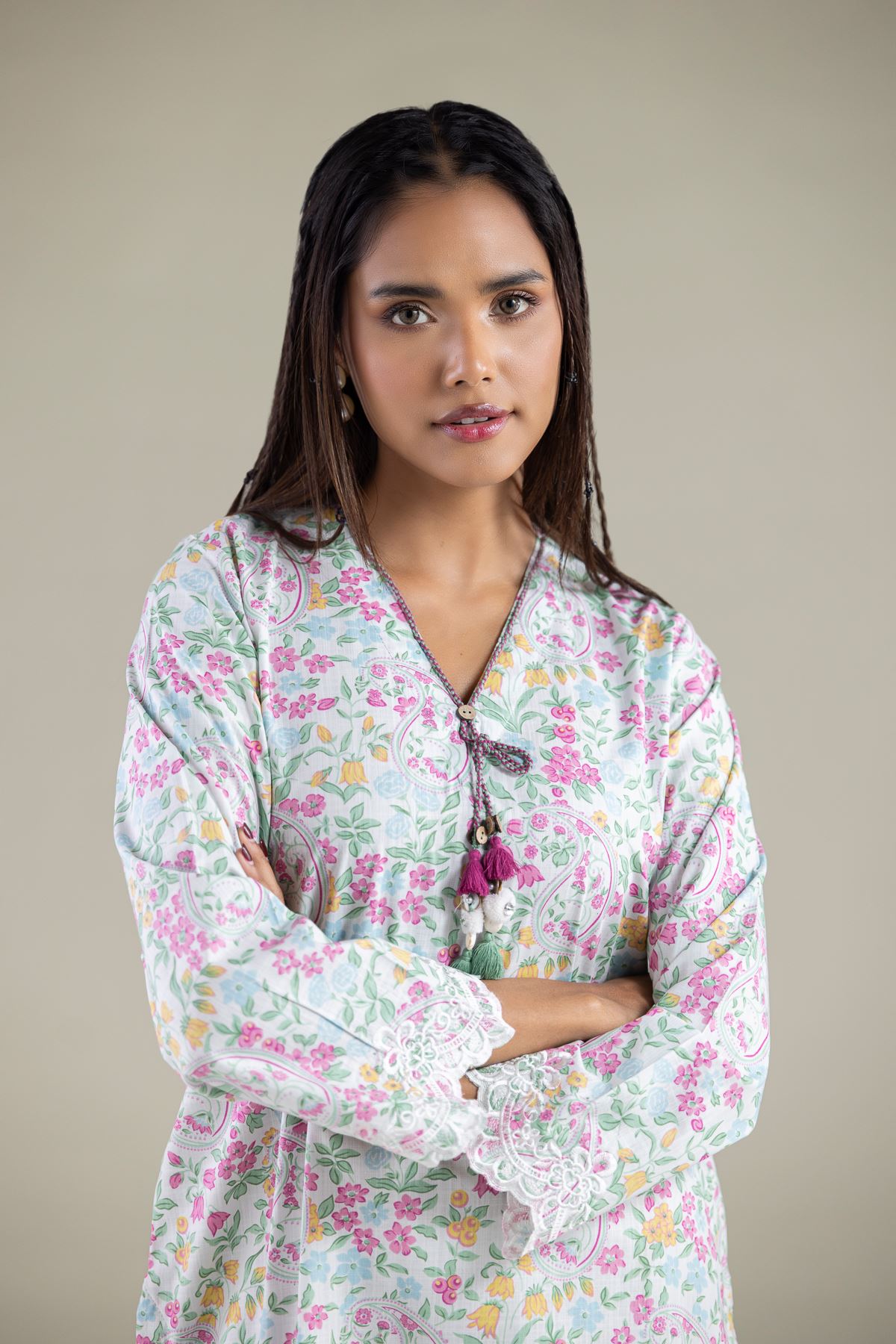 Embroidered Textured Cotton Kurta - 1-26-119-A-A-VG