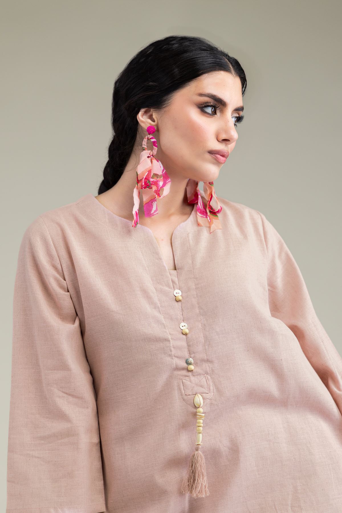 Dyed Blended Linen Solid Linen Kurta - 1-26-209-B-F1-VG