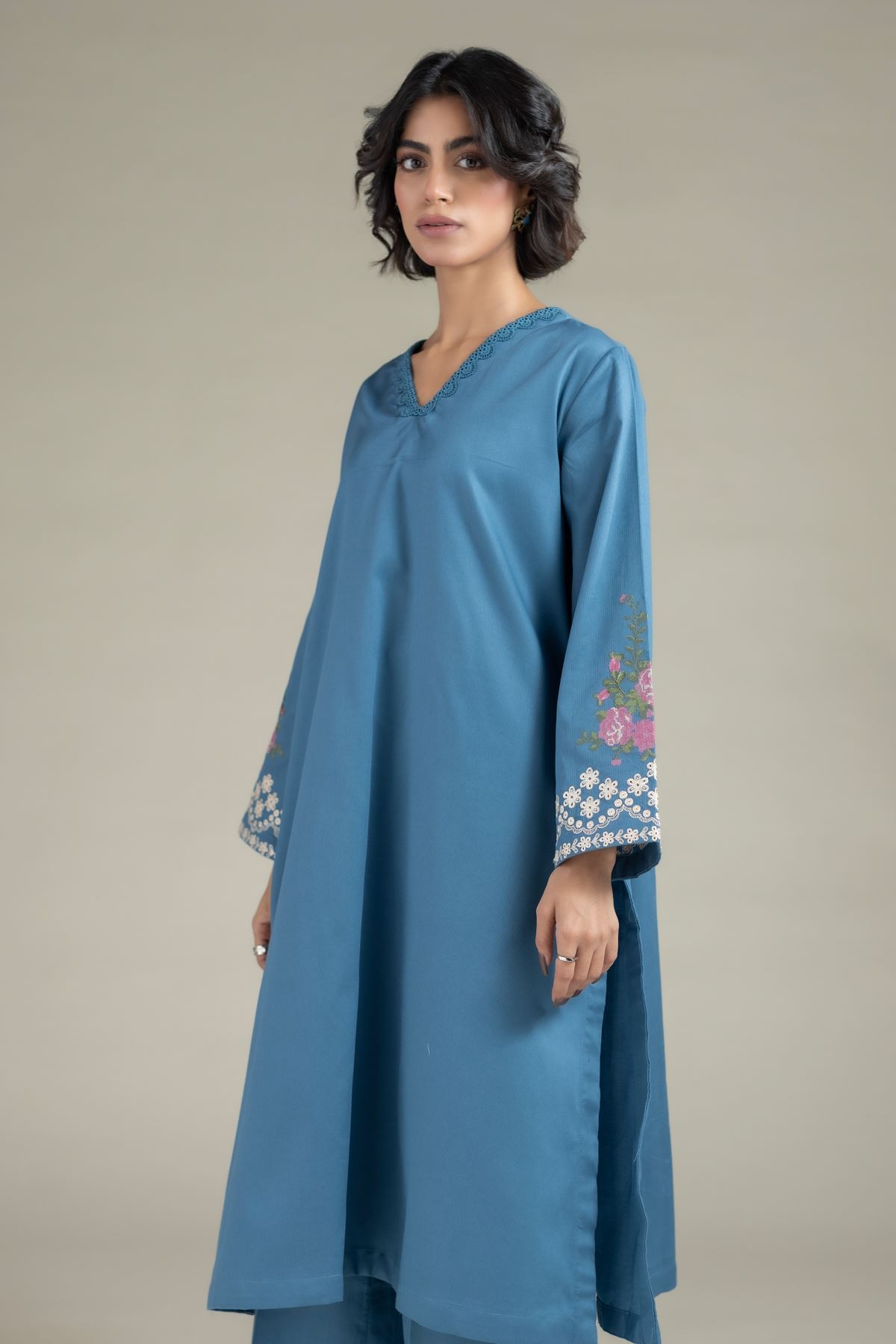 Embroidered Textured Cotton Kurta - OTD4-EX22-10TA-VG