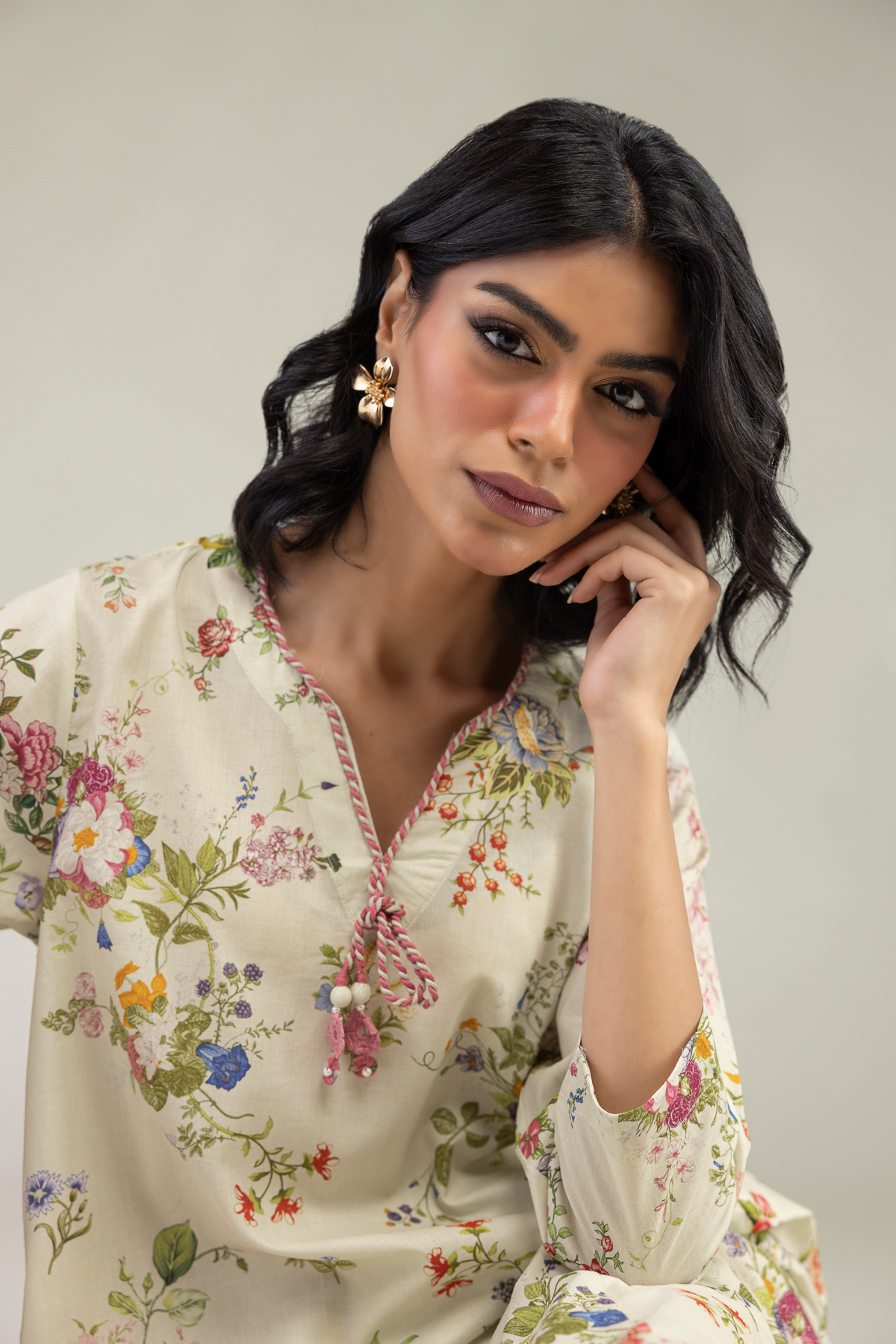 Embroidered Cambric Floral V-Neck Kurta - 1-26-240-A-J1-VG