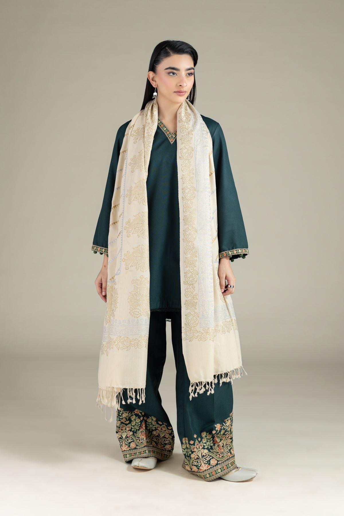 Embroidered Heavy Blended Viscose Pants - 25-10-12E1-04TA-VG