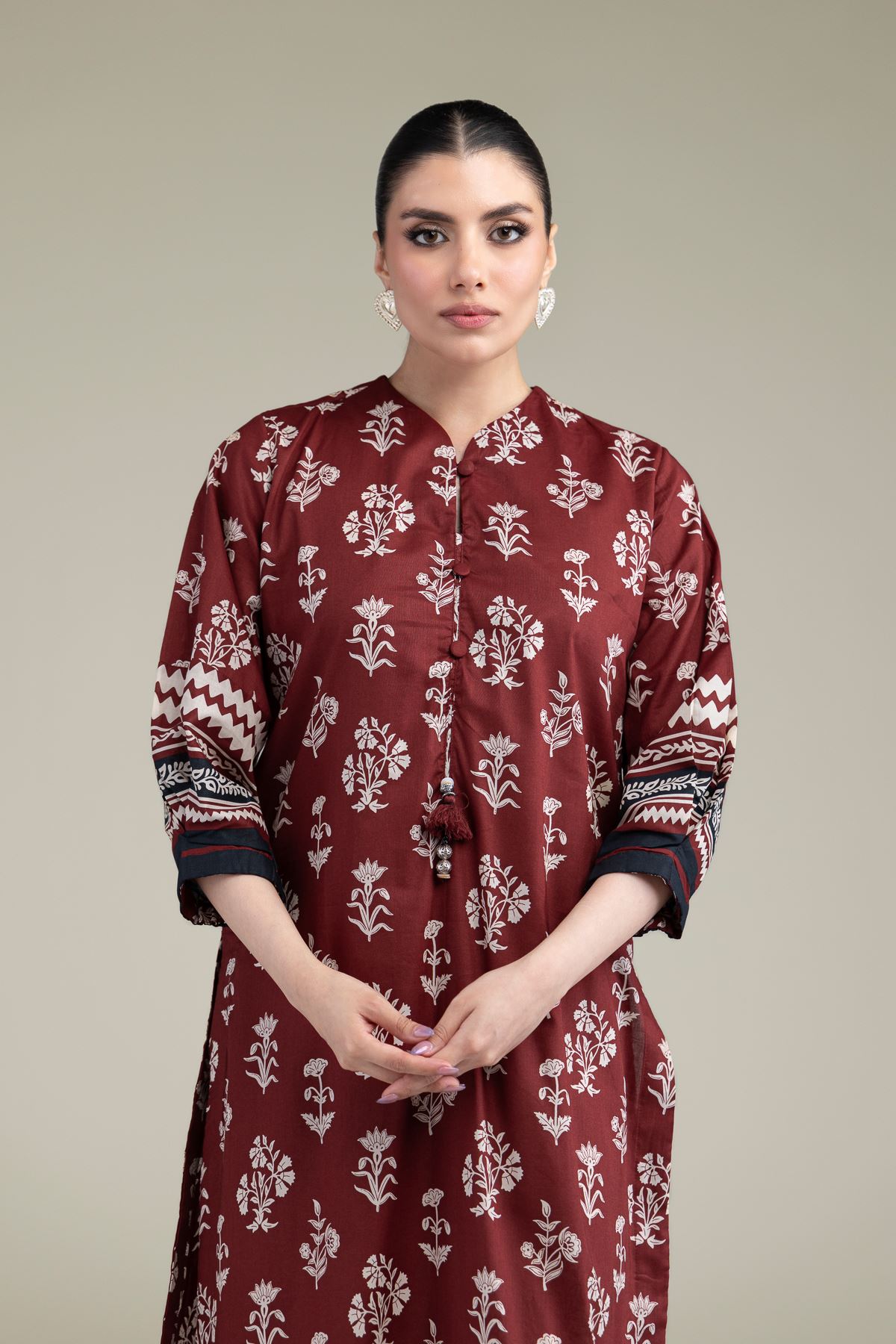 Printed Cambric Maroon Cambric Kurta - T-A33-26-206FH1-VG