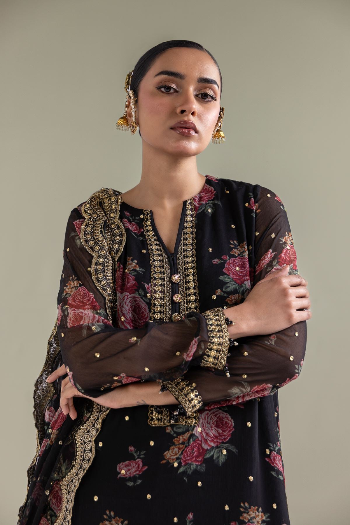 Embroidered Chiffon Floral 3-Piece Set - 1-26-127-A-D-VG