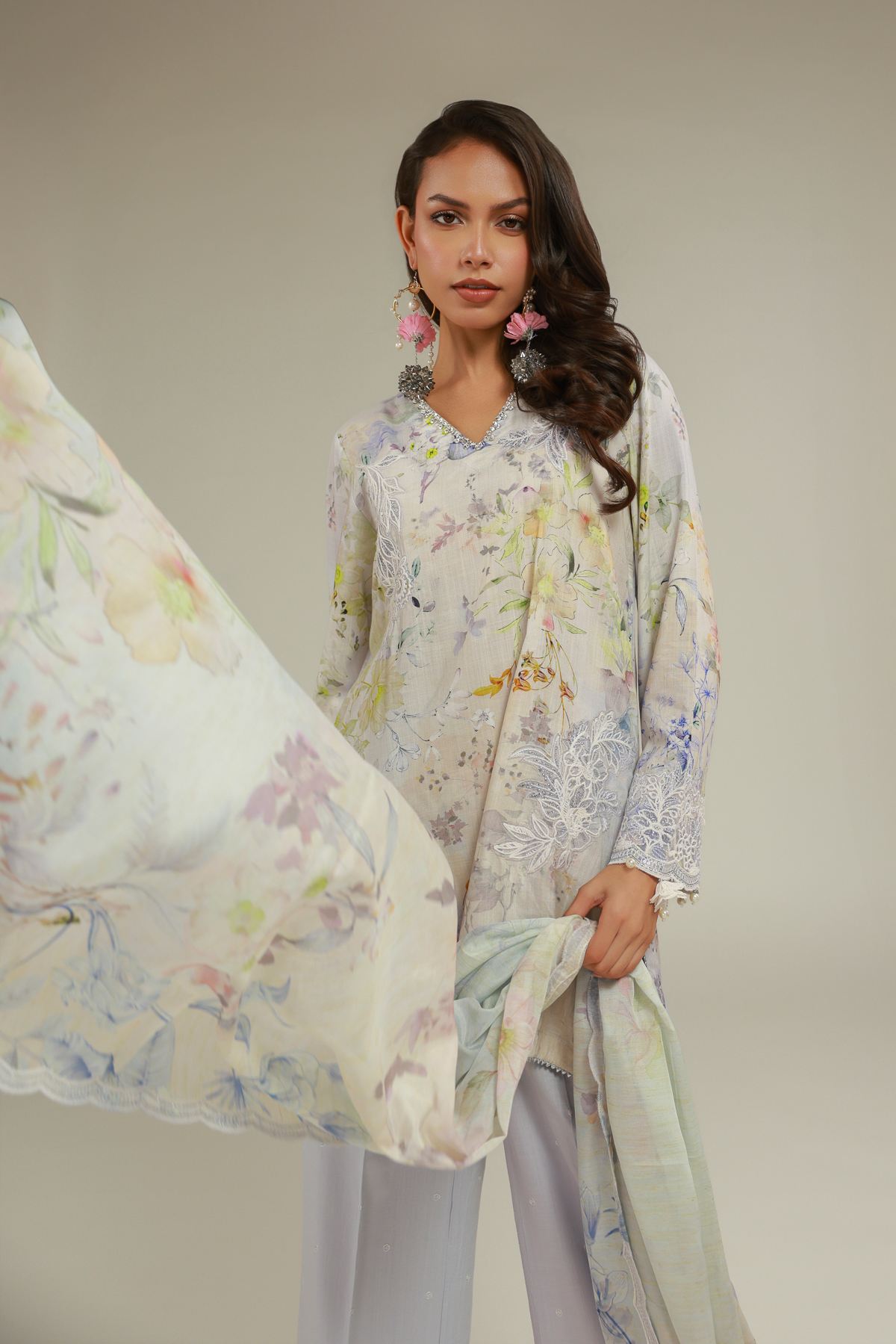 Embroidered Raw Silk Floral 3-Piece Set - A33-26-106FC-VG