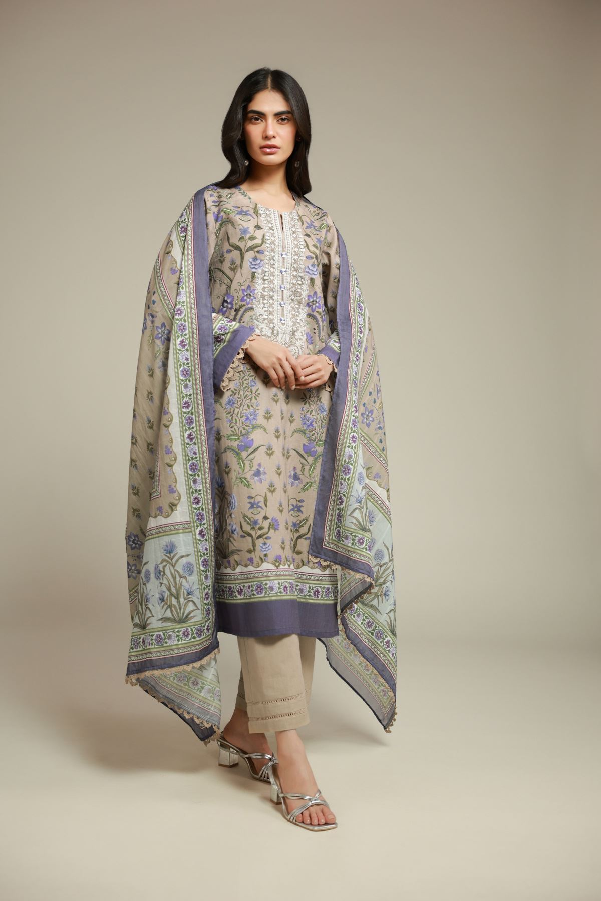 Embroidered Textured Lawn Fabrics 3 Piece - T-A22-26-122FI1-VG