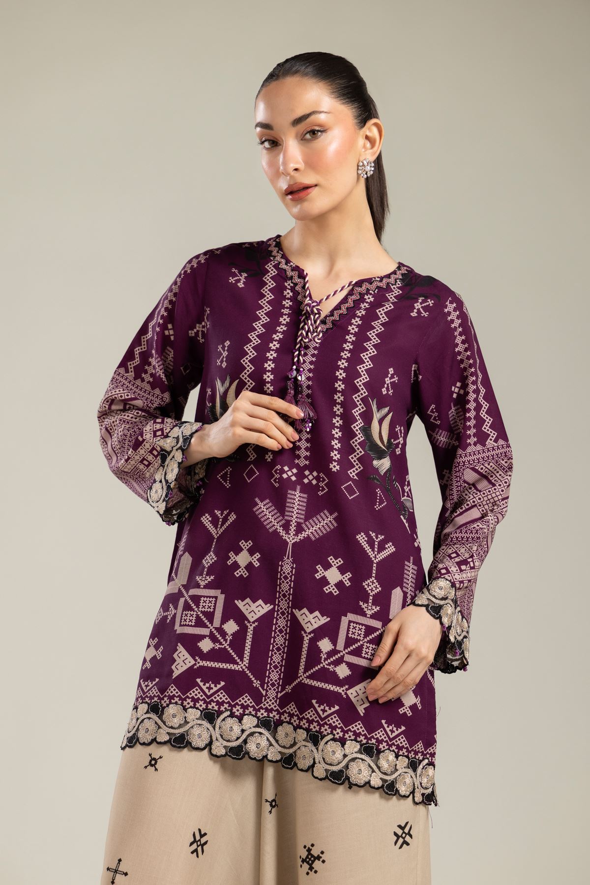 Embroidered Raw Silk Short Silk Kurta - 2-26-113-A-A-VG