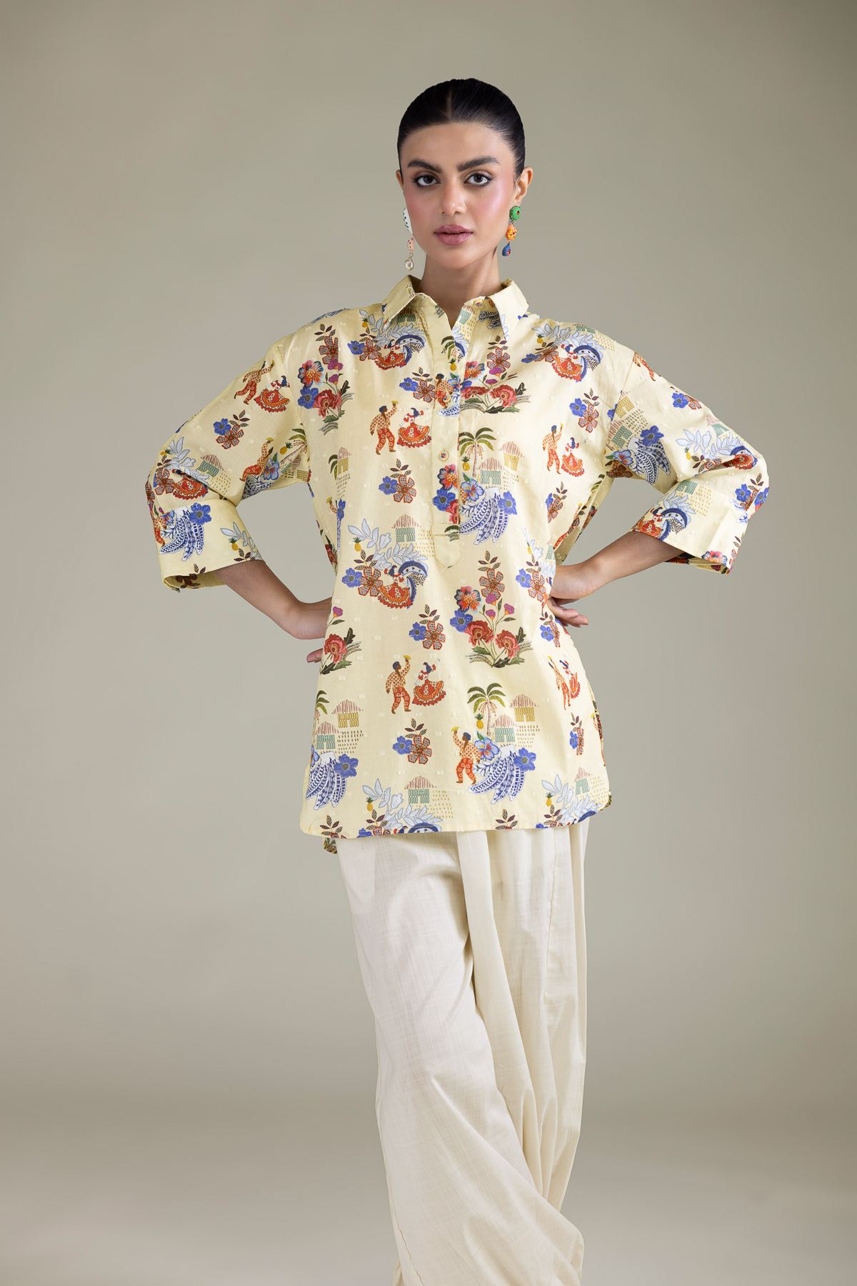 Embroidered Cambric Floral Cambric Shirt - 1-26-211-A-A2-VG