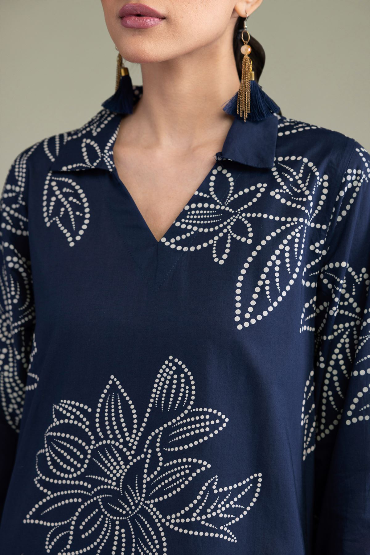 Printed Cambric Navy Longline Kurta - T-A11-26-116FJ2-VG