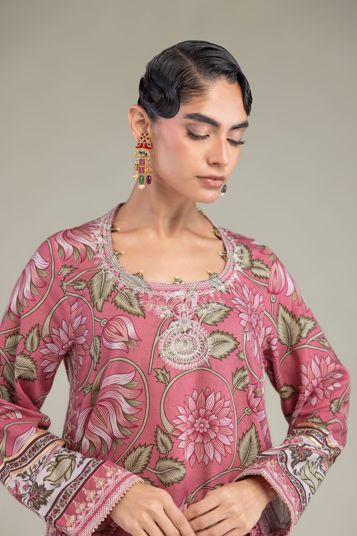 Embroidered Raw Silk Silk Round-Neck Kurta - 1-26-102-A-F-VG