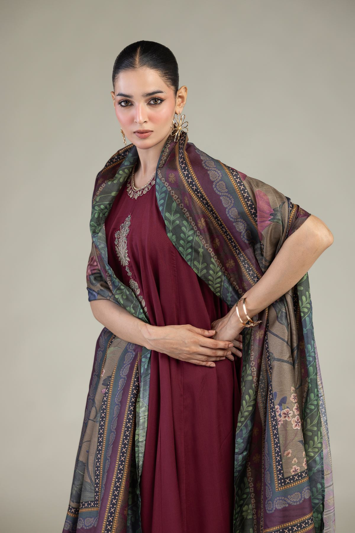 Printed Polyester Silk Silk Floral Dupatta - 2-26-203-A-E1-VG