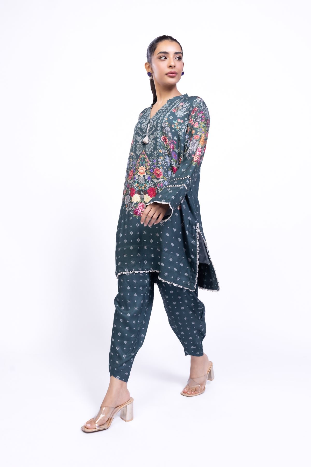 Printed Satin Shalwar - VS10BB-VG