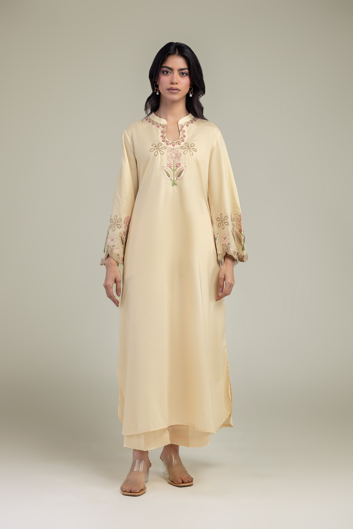 Embroidered Cambric Floral Beige Kurta - 1-26-457-A-C2-VG