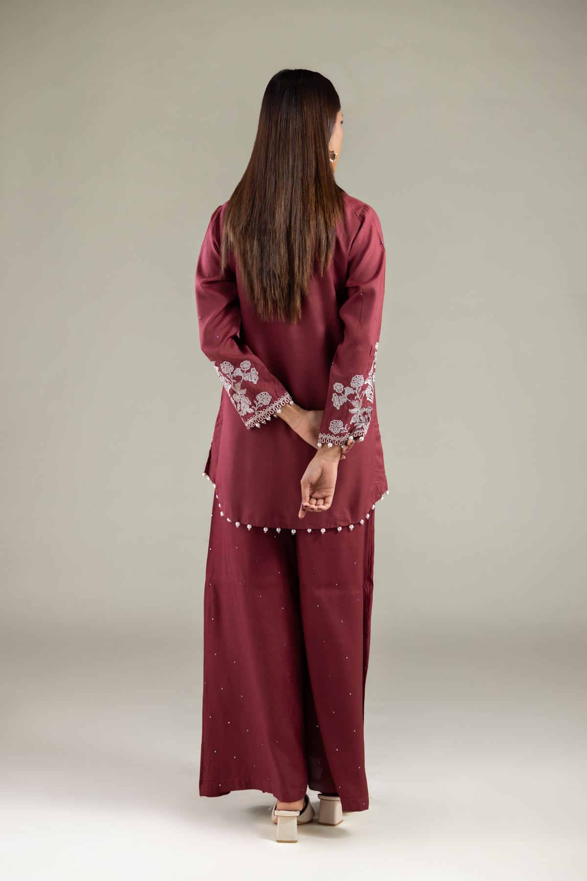 Embroidered Raw Silk Floral Pearl Kurta - 1-26-250-B-H1-VG