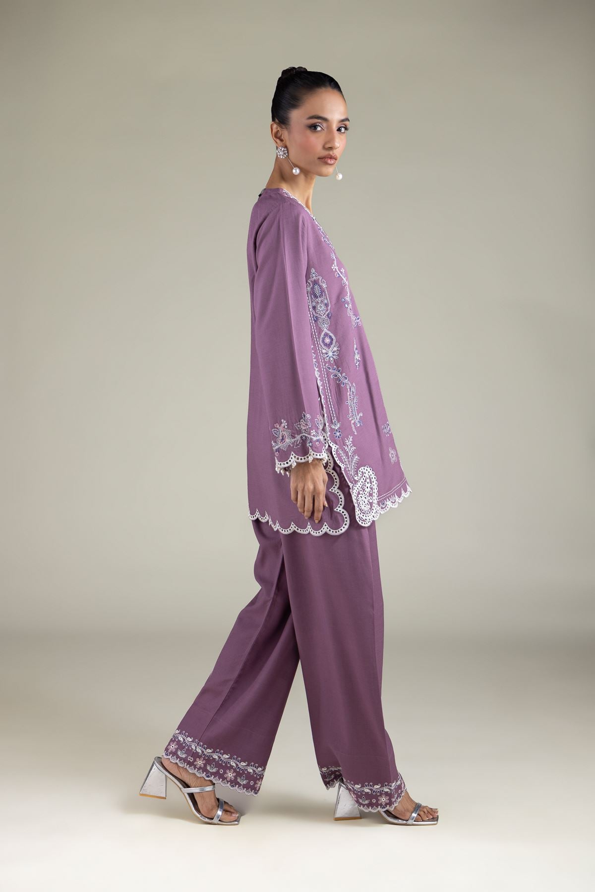 Embroidered Raw Silk Geometric Straight Shalwar - 2-26-110-A-B-VG