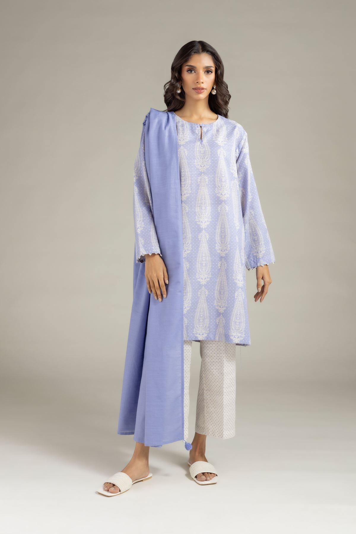 Printed Heavy Textured Cotton Pants - EET24547B-VG