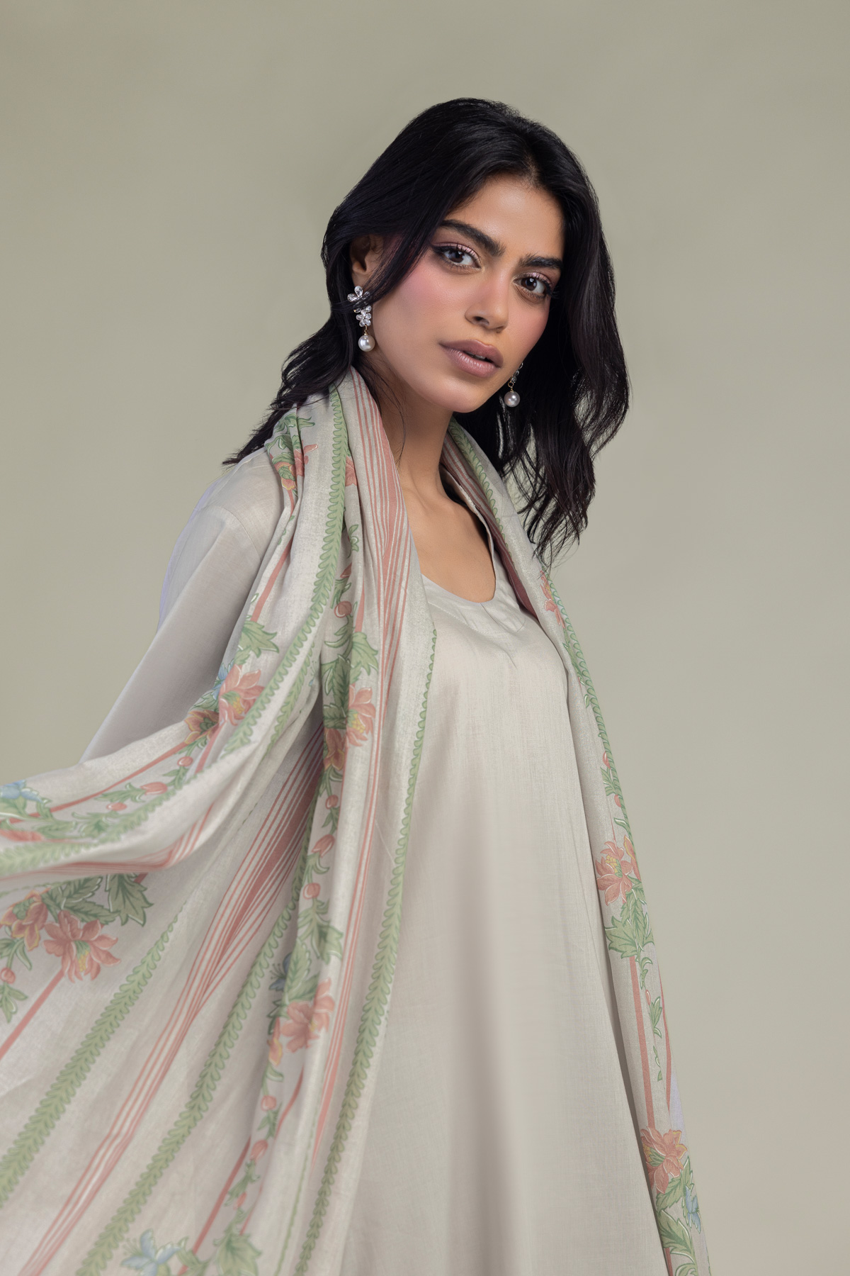 Embroidered Lawn Floral Cambric Dupatta - 1-26-102-A-F-VG