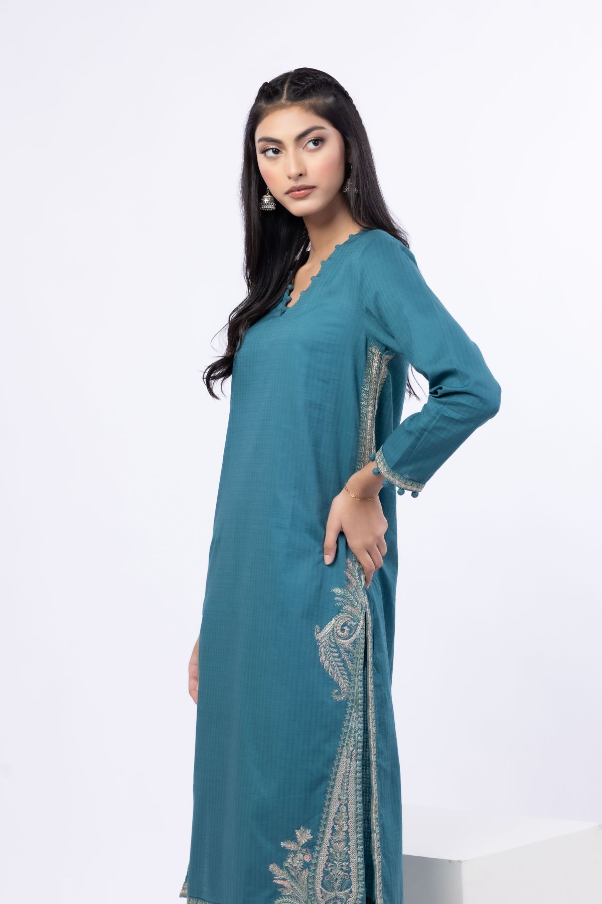 Embroidered Cotton Dobby Kurta - 1-26-122-A-D-VG