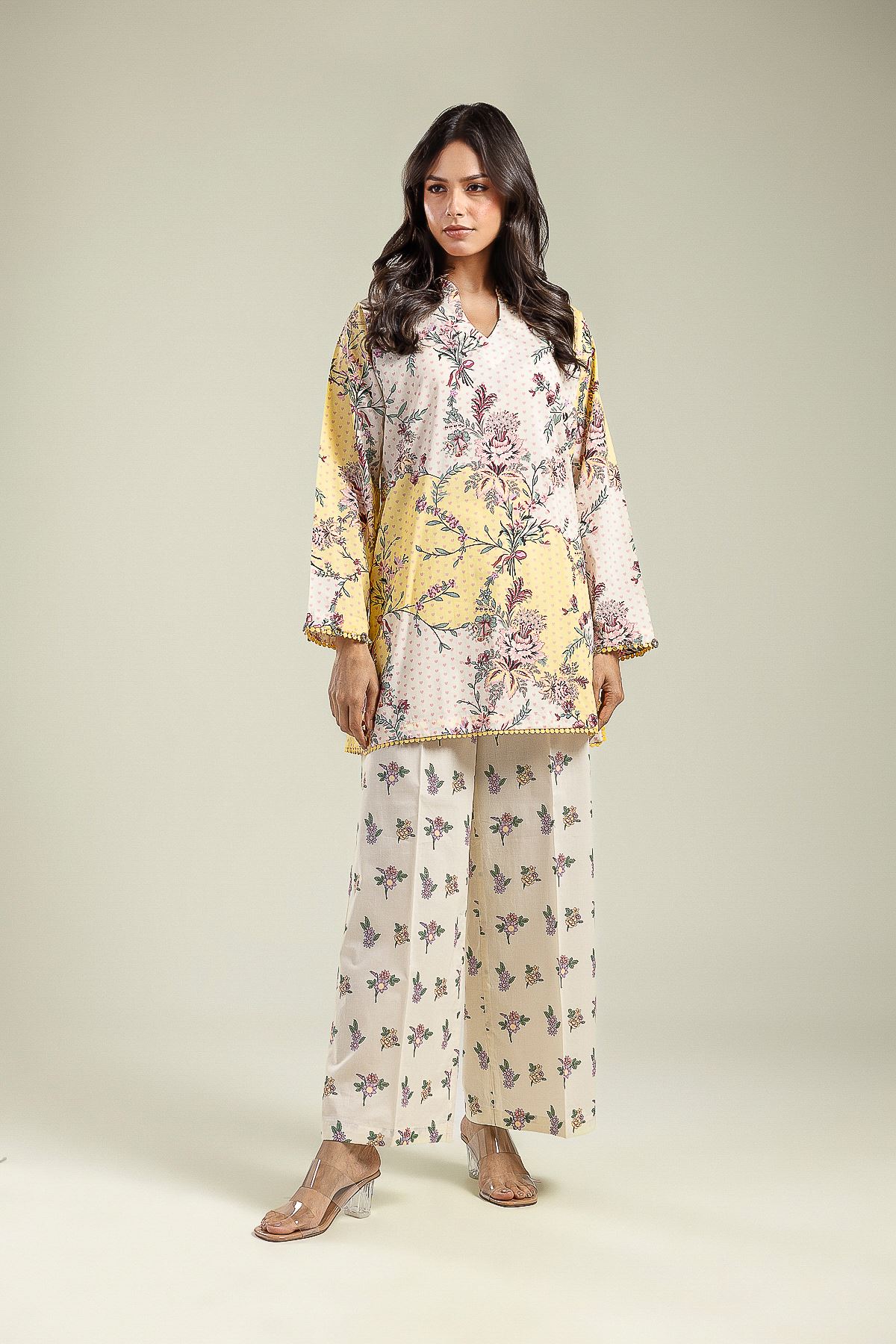 Printed Cambric Short Floral Kurta - 1-26-201-A-A-VG