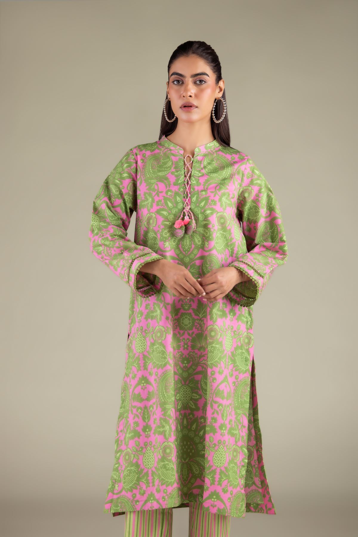 Printed Cambric Long Floral Kurta - 2-26-110-A-F-VG