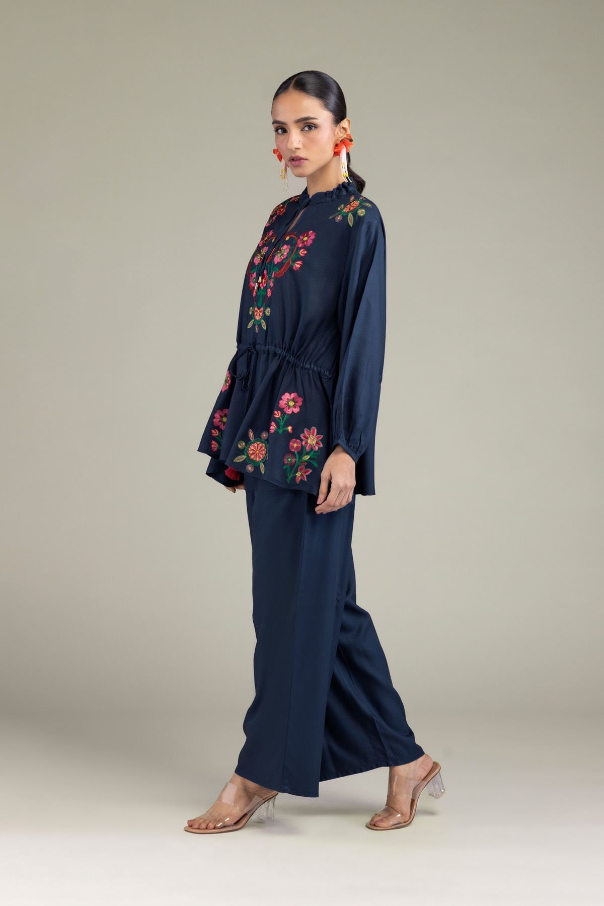 Embroidered Viscose Crepe Solid Viscose Trousers - 6-26-202-A-G1-VG