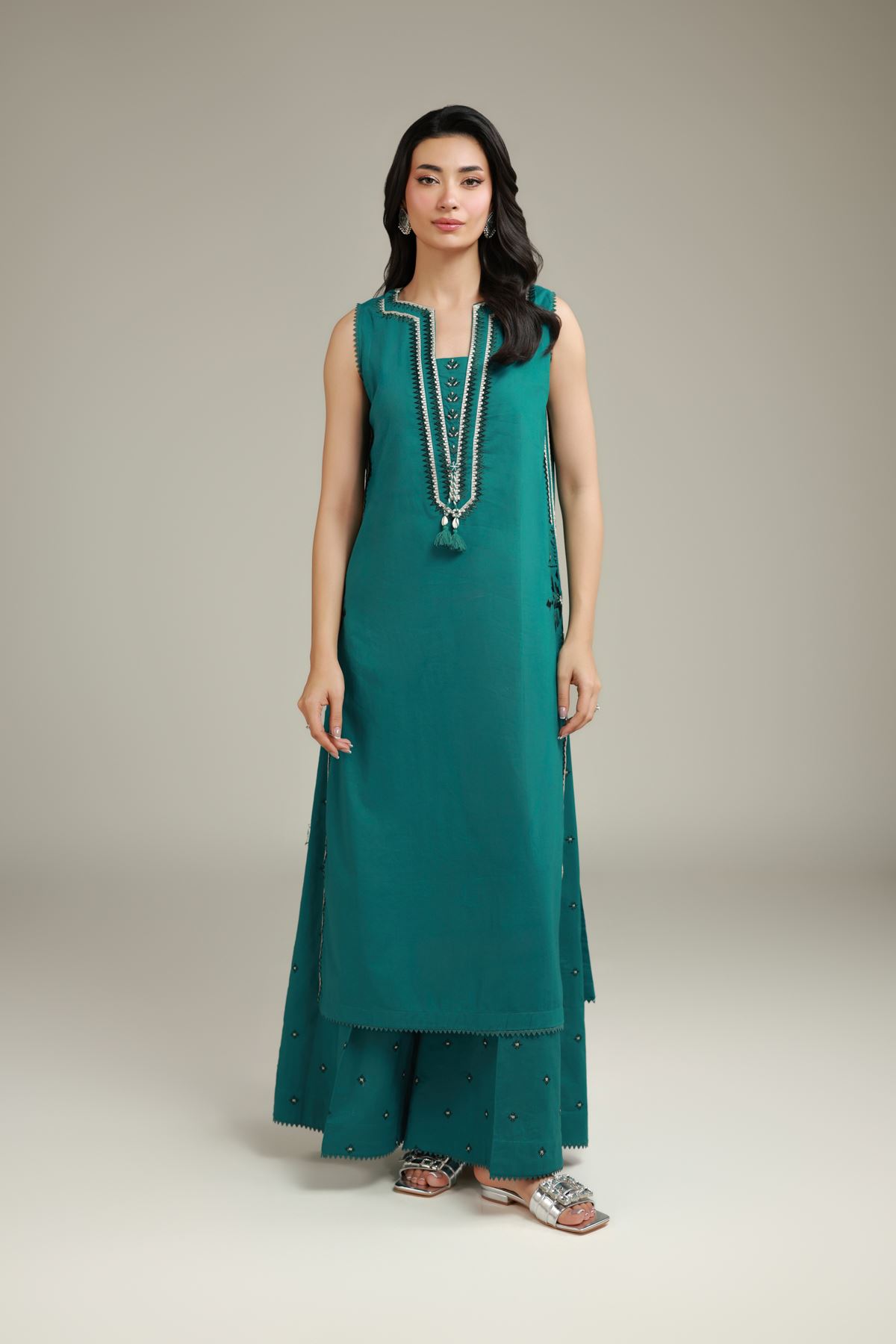 Embroidered Cambric Teal Cambric Kurta - T-A33-26-111FA1-VG