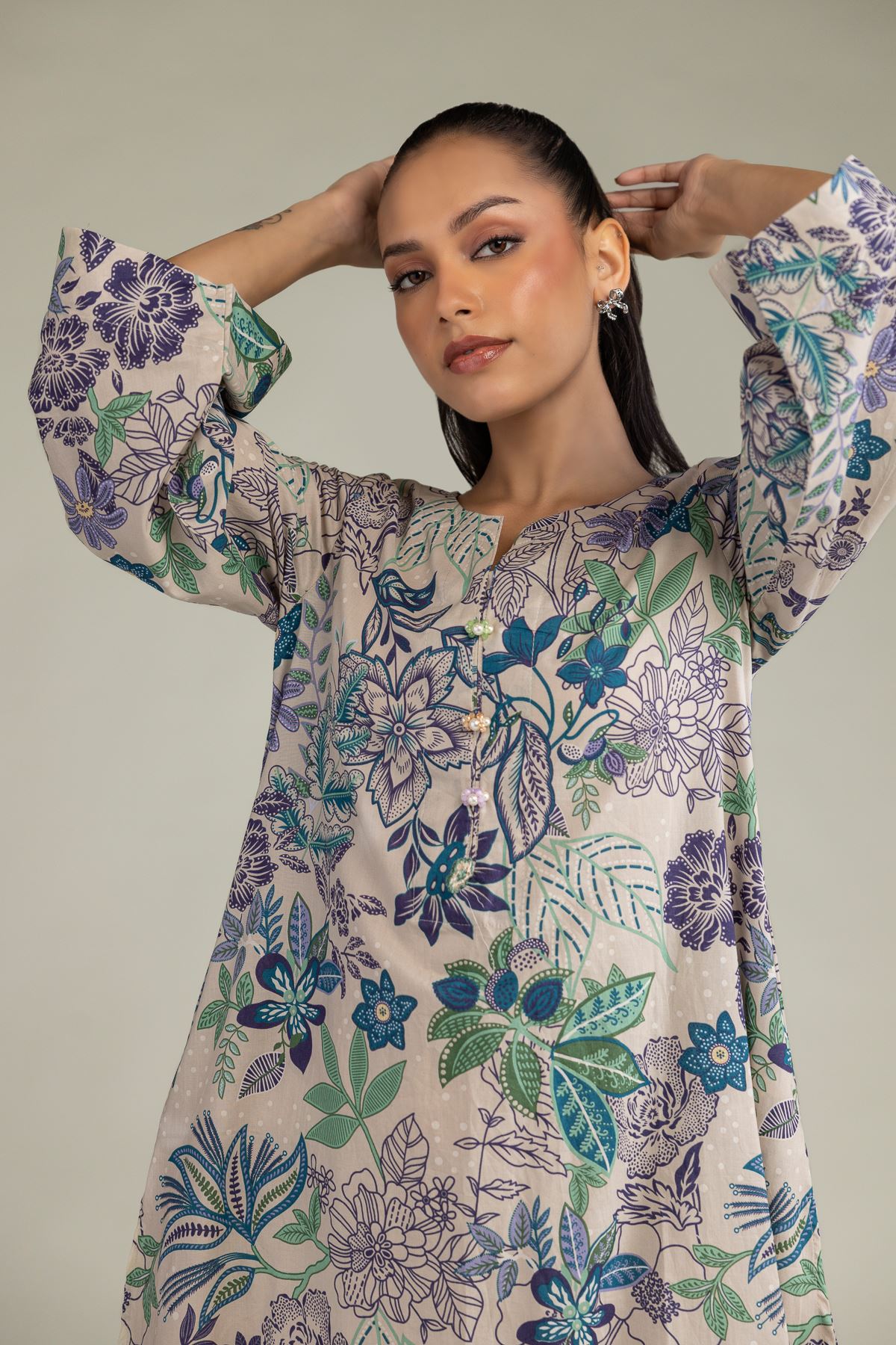 Printed Cambric Long Cambric Kurta - 1-26-242-A-B1-VG