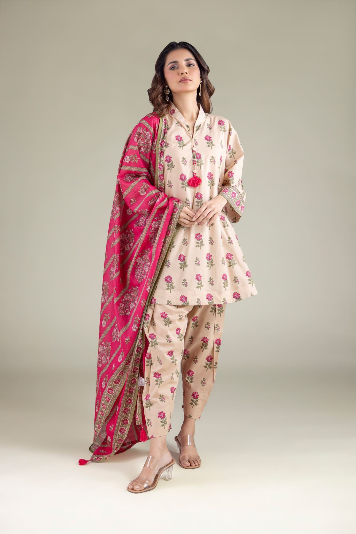 Printed Lawn Striped Tassel Dupatta - 1-26-130-A-C-VG