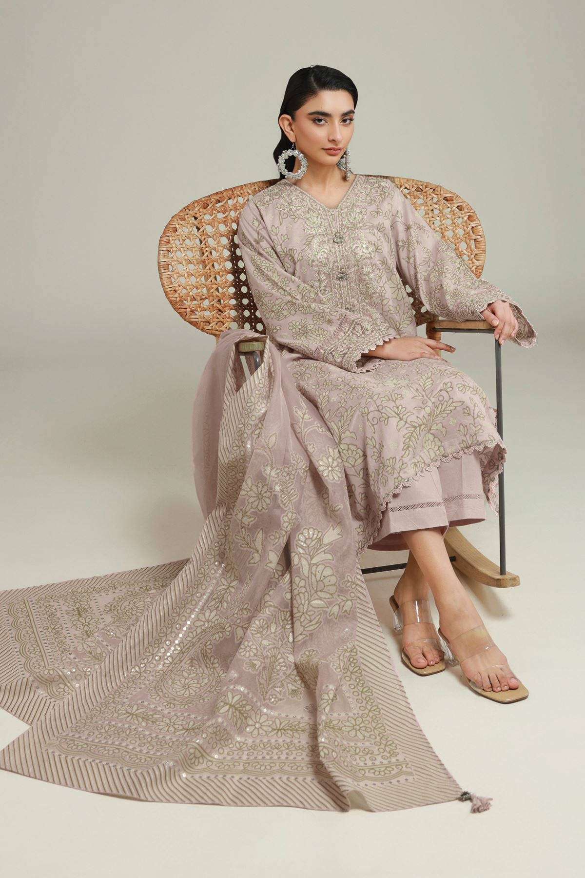 Embroidered Cambric Cambric 3-piece Set - 1-26-201-C-E-VG