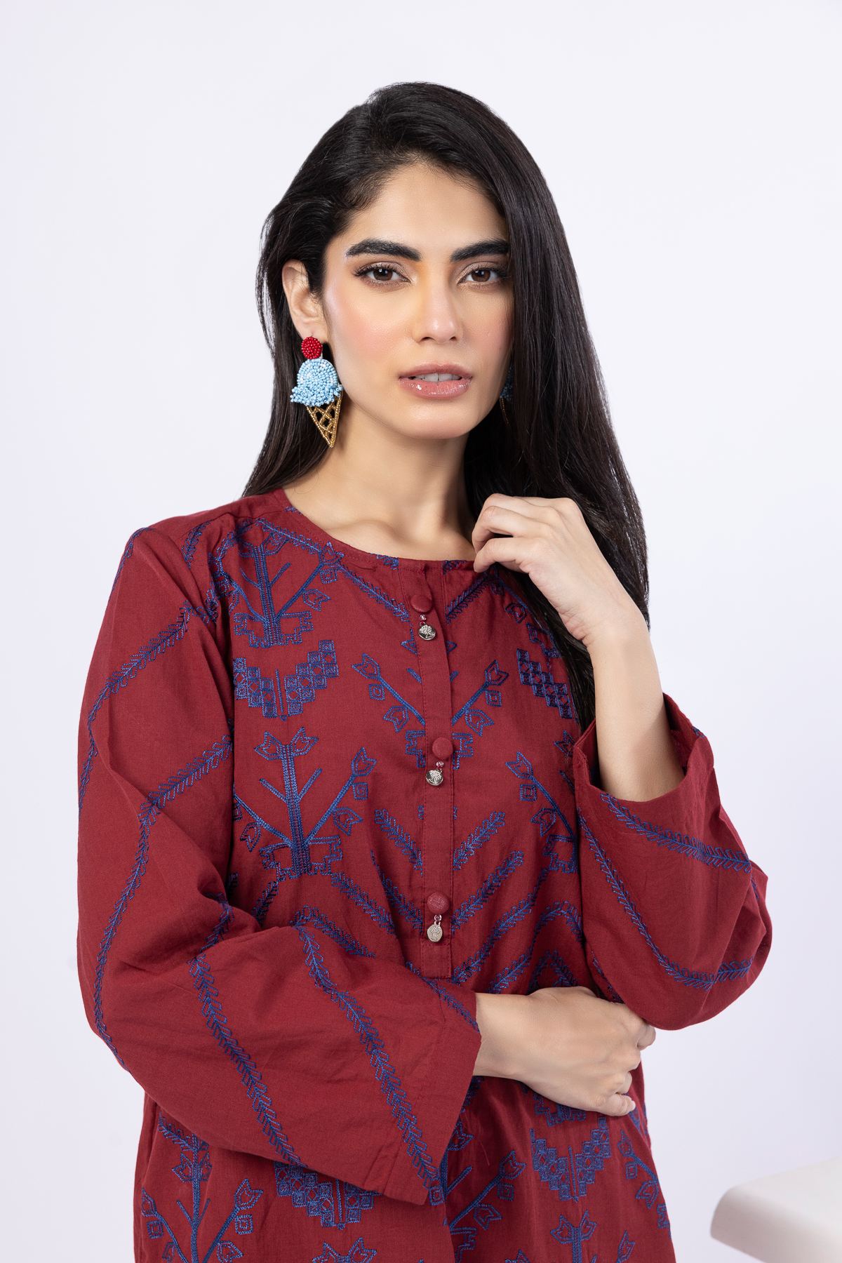 Embroidered Handwoven Cotton Kurta - 25-08K3-07TA-VG