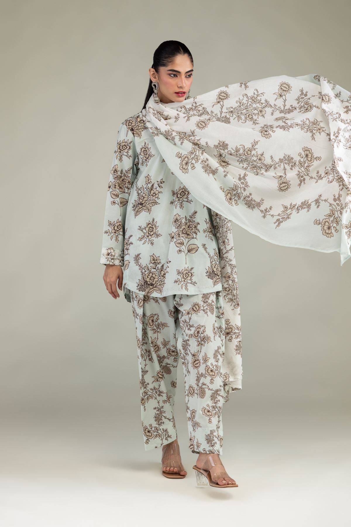Embroidered Lawn Mint Lawn Dupatta - 1-26-224-B-J1-VG