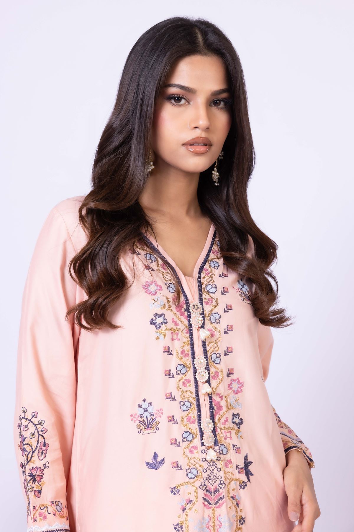 Embroidered Raw Silk Kurta - 25-10-10S4-02TA-VG