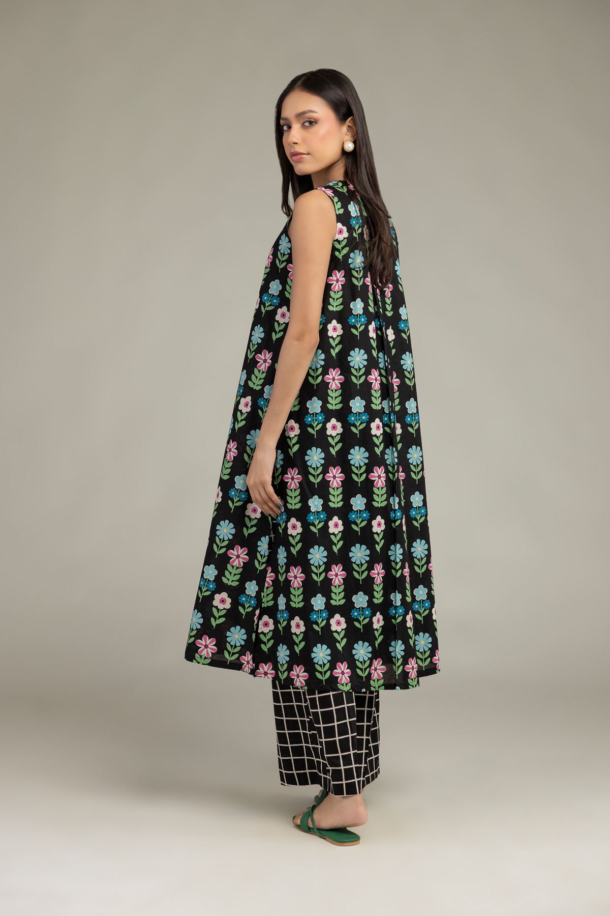 Printed Cambric Black Cambric Kurta - 8-26-304-A-B1-VG