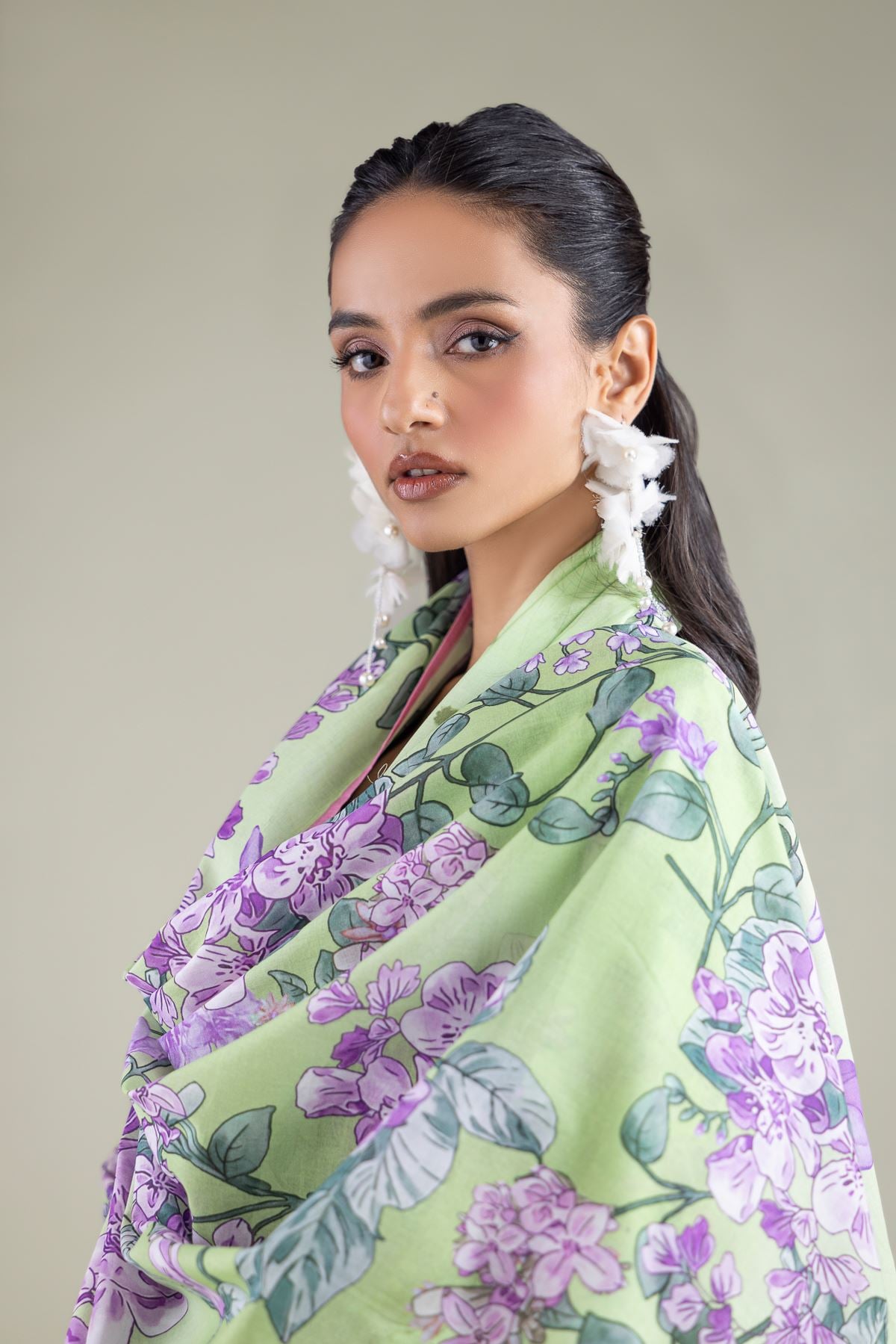 Embroidered Lawn Floral Tassel Dupatta - 1-26-127-A-C-VG