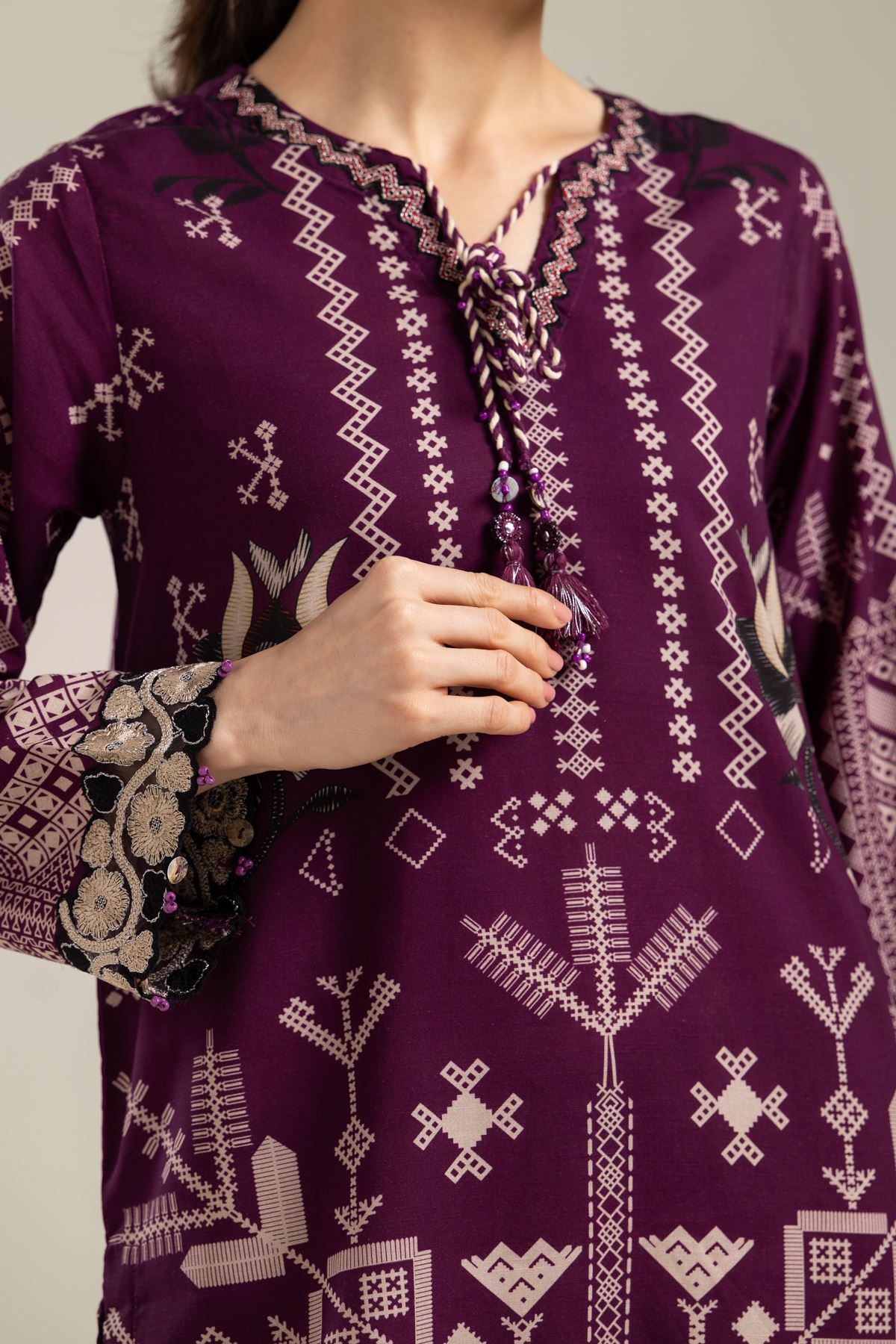 Embroidered Raw Silk Short Silk Kurta - 2-26-113-A-A-VG