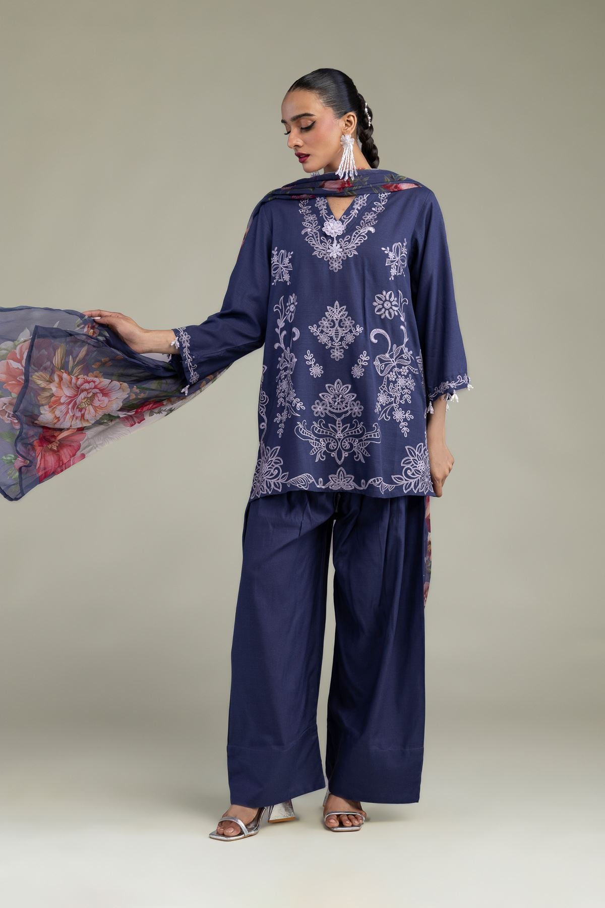 Embroidered Raw Silk Solid Silk Shalwar - 1-26-102-A-F-VG