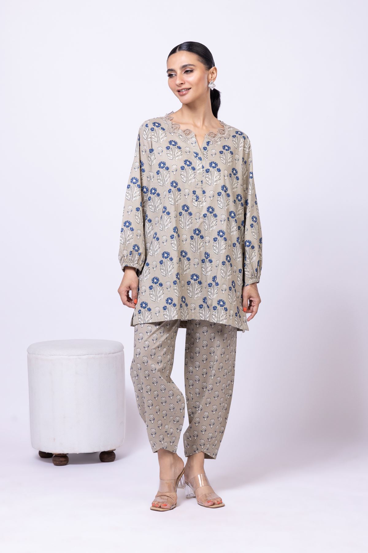 Printed Cambric Kurta - 25-08K3-06TA-VG