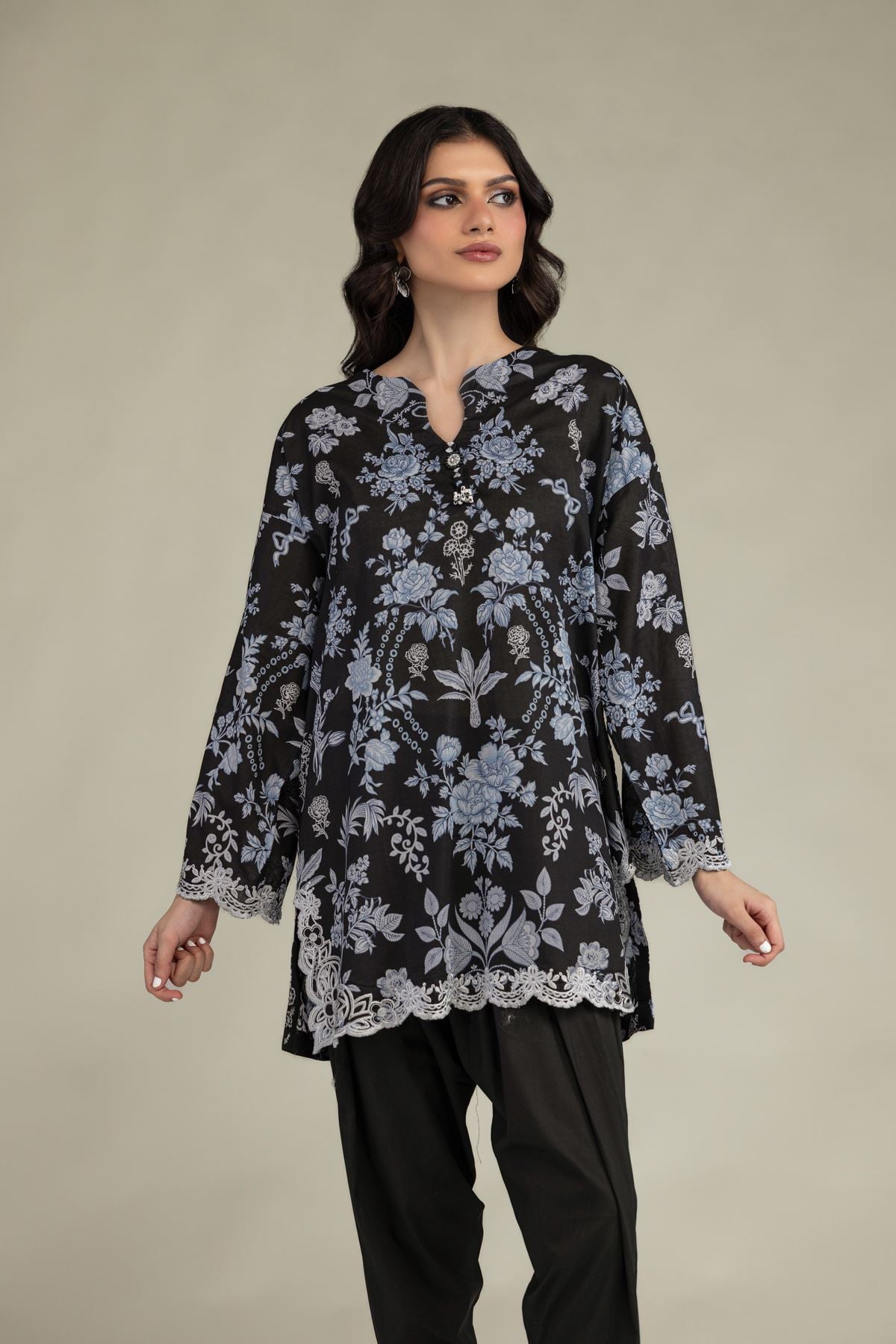 Embroidered Lawn Black Lawn Kurta - 8-26-303-A-C1-VG