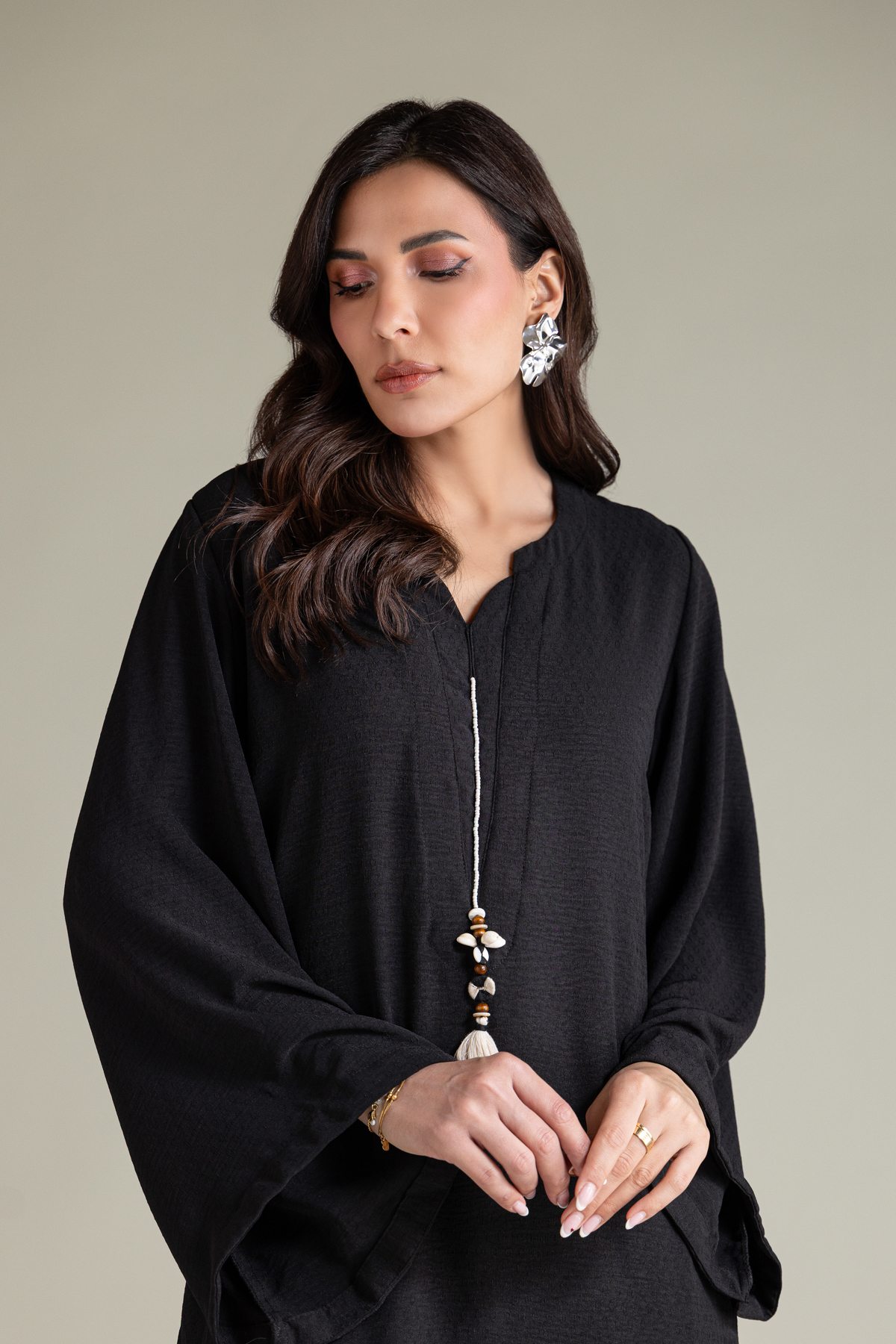 Dyed Textured Georgette Solid Black Kurta - 1-26-228-A-I2-VG