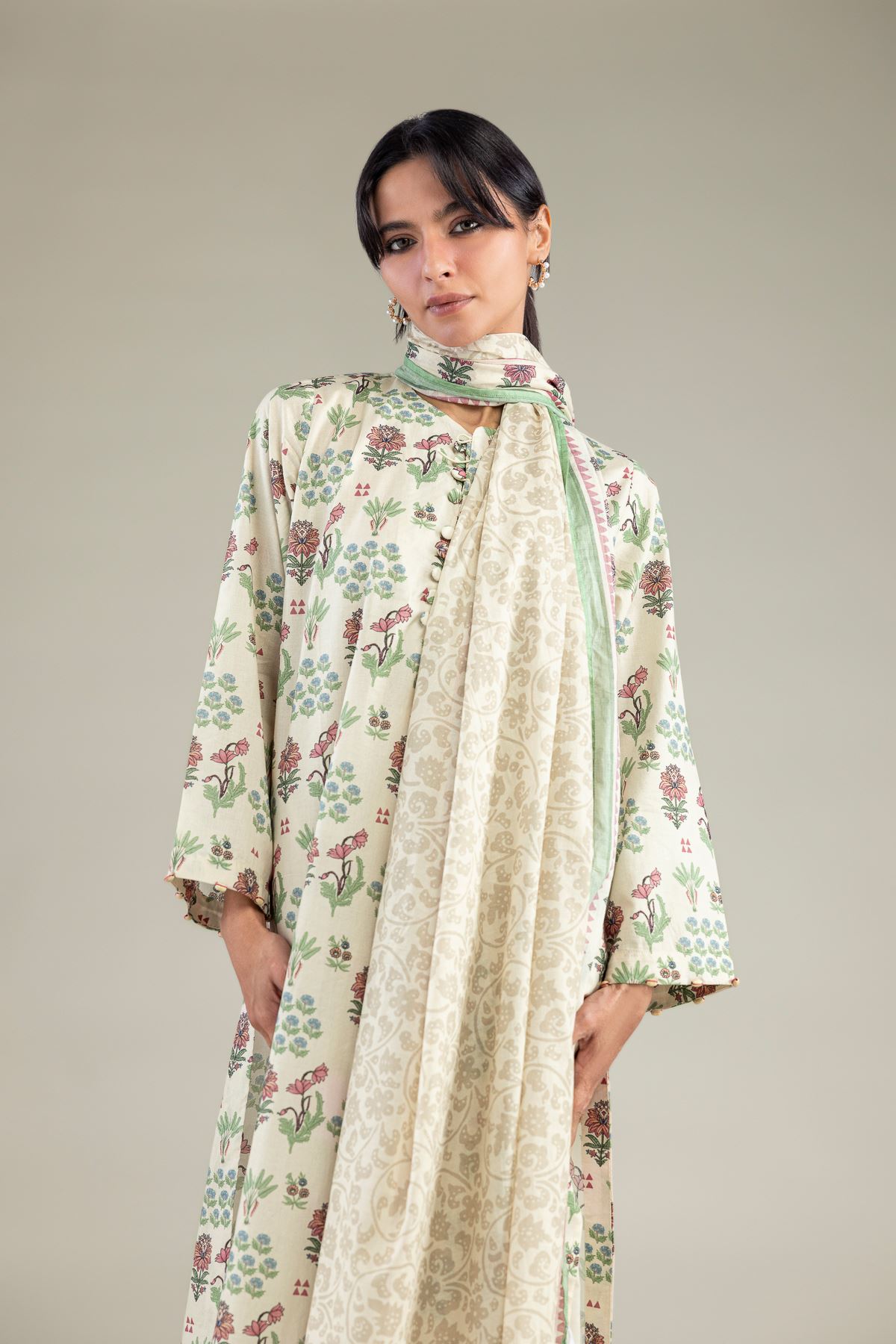 Lawn Lawn Floral Dupatta - 1-26-301-B-I1-VG