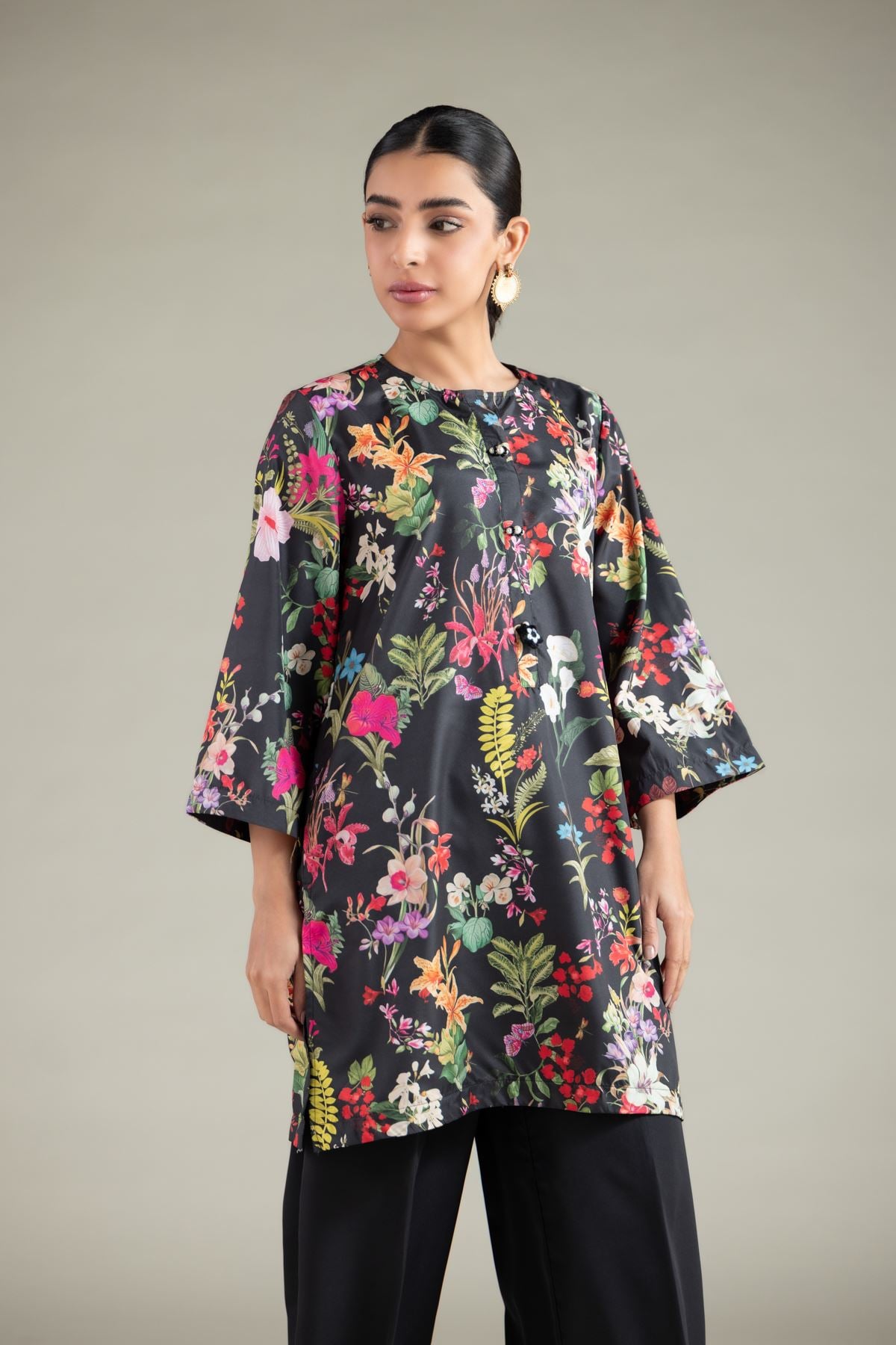 Printed Polyester Silk Kurta - 1-26-143-A-F-VG
