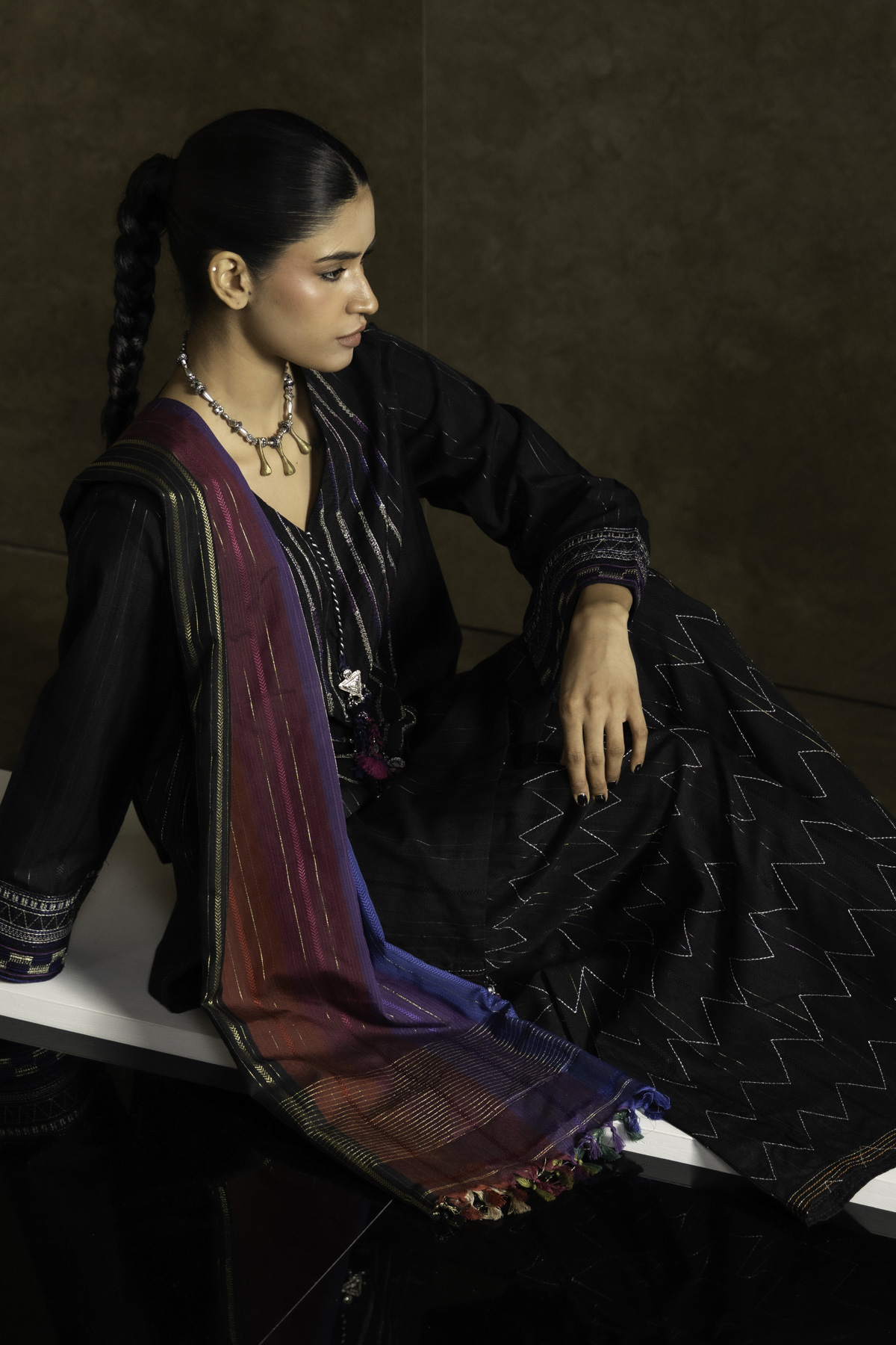 Yarn Dyed Embroidered Handwoven Kurta - 2-26-308-A-G1-VG
