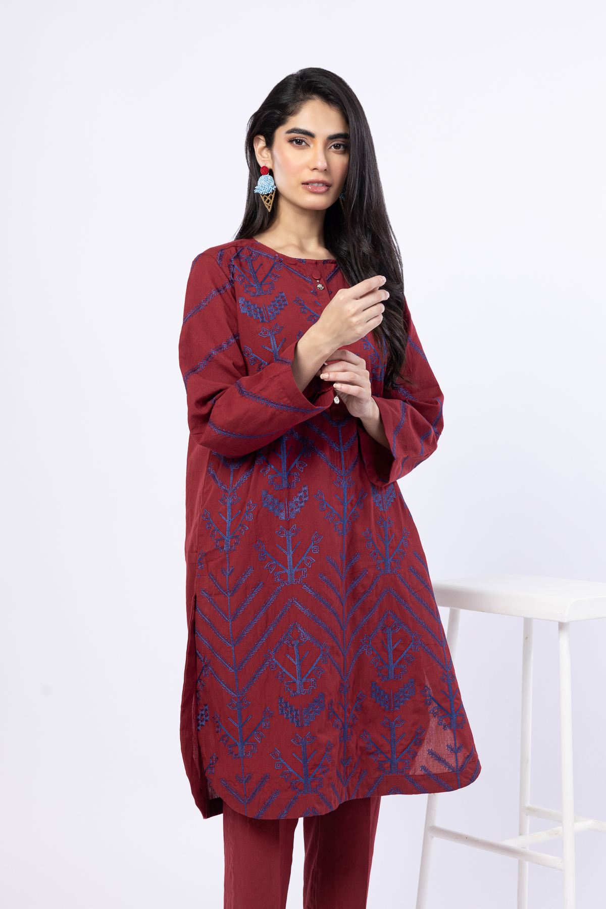 Embroidered Handwoven Cotton Kurta - 25-08K3-07TA-VG